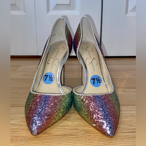 JESSICA SIMPSON rainbow/multicolour glitter pumps/shoes for women size 7.5 NEW - Picture 3 of 8
